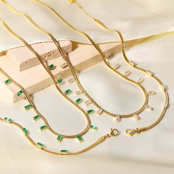 14k gold plated green/white zircon chain/bracelet