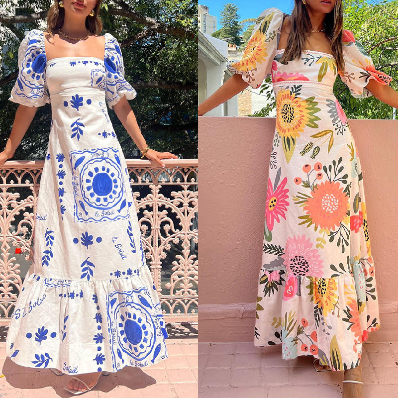 2025 NEW Boho Lantern Sleeve Maxi Dress  New 