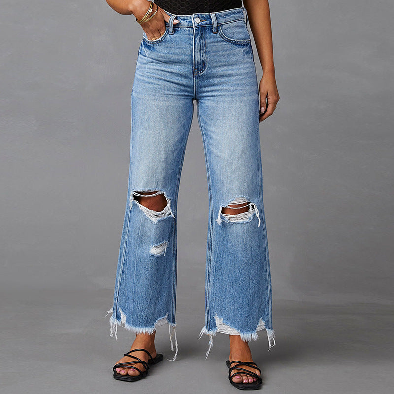 2025 NEW HighWaisted Distressed WideLeg Jeans AutumnWinter 