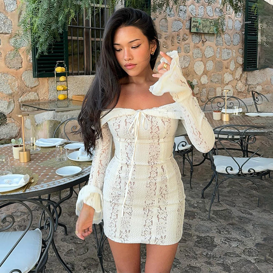 2025 NEW Lace Trim Mini Dress Chic AutumnWinter Glamour