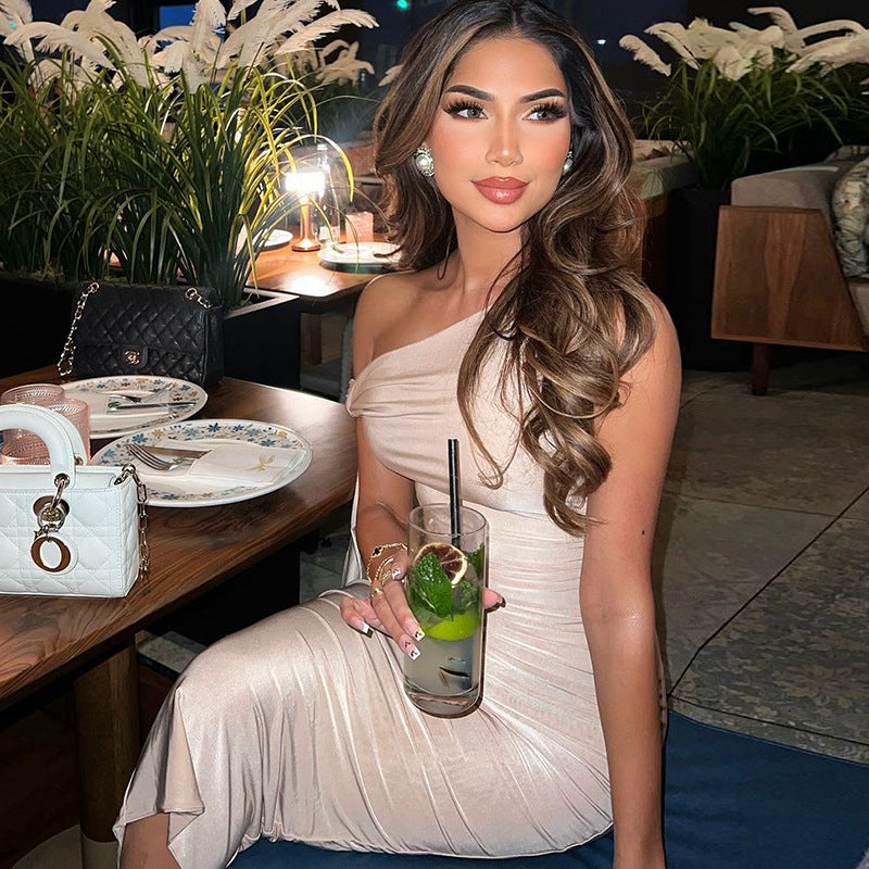 2025 NEW Chic SingleShoulder Bodycon Dress Sexy  Flowing