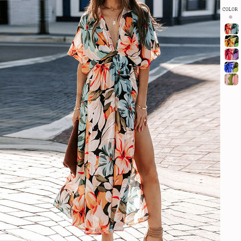 2025 NEW  Summer Sexy HighWaisted Floral Slit Dress