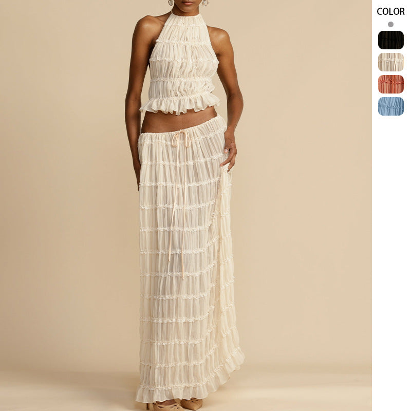 2025 NEW European Chic Sexy Backless Floral Maxi Dress Set