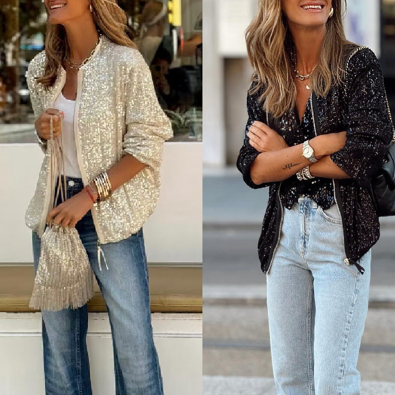 2025 NEW Sparkle Chic EuroAmerican AutumnWinter Sequin Night Out Jacket
